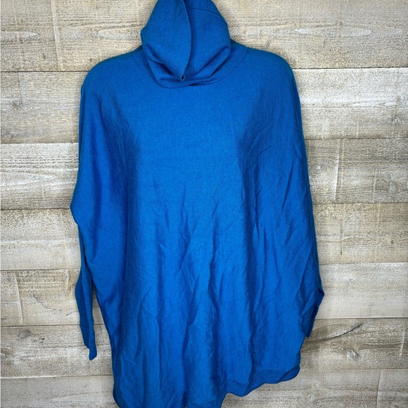 Eileen Fisher blue cowl neck turtleneck 100% merino wool Italian wool sweater - Picture 1 of 4